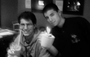 Ryan Mcgee and Nathan Matias enjoying Nate's 21st birthday on a late study night at the Harbour Coffee House