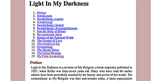 screenshot of XSLT transformation of Tinderbox file of Helen Keller's religious autobiography Light in My Darkness